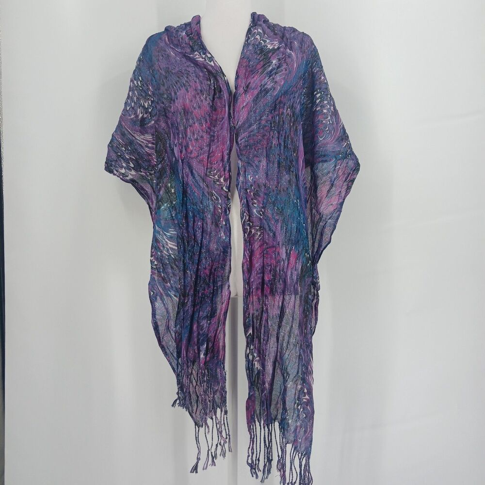 Womens Purple Marled Knit Scarf Wrap Shawl Lightweight Fringe Accent Accent
